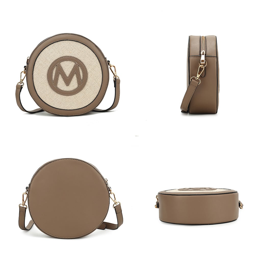 MKF Collection Acacia Round Crossbody Bag Vegan Leather Canvas Circular Shoulder Bag by Mia K Image 7