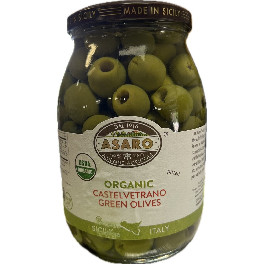 Asaro Organic Castelvetrano Green Pitted Olives 33.8 Ounce Jar Image 1