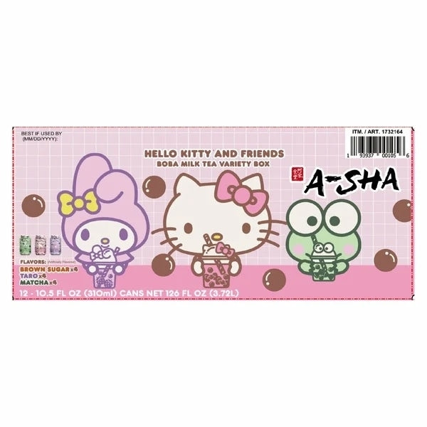 A-Sha Hello Kitty Boba Milk Tea Variety 10.5 Fluid Ounce (Pack of 12) Image 1