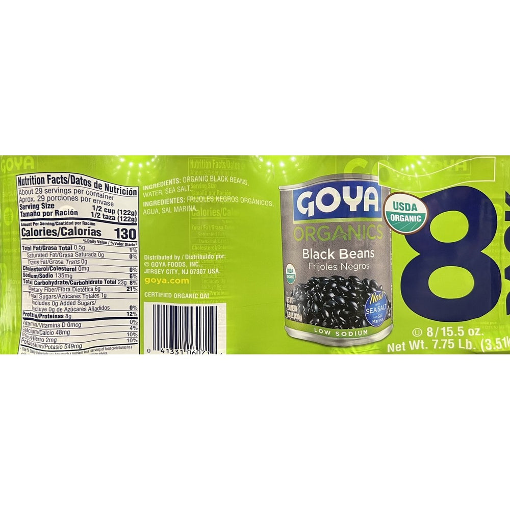 Goya Foods Organic Black Beans Low Sodium with Sea Salt 15.5 Ounce (Pack of 8) Image 2