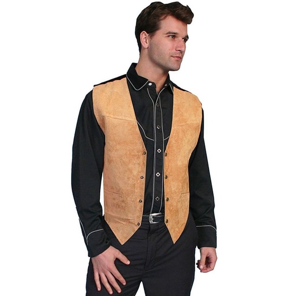 Scully Western Vest Mens Boar Suede Leather Snap Tailored F0_504 Image 2