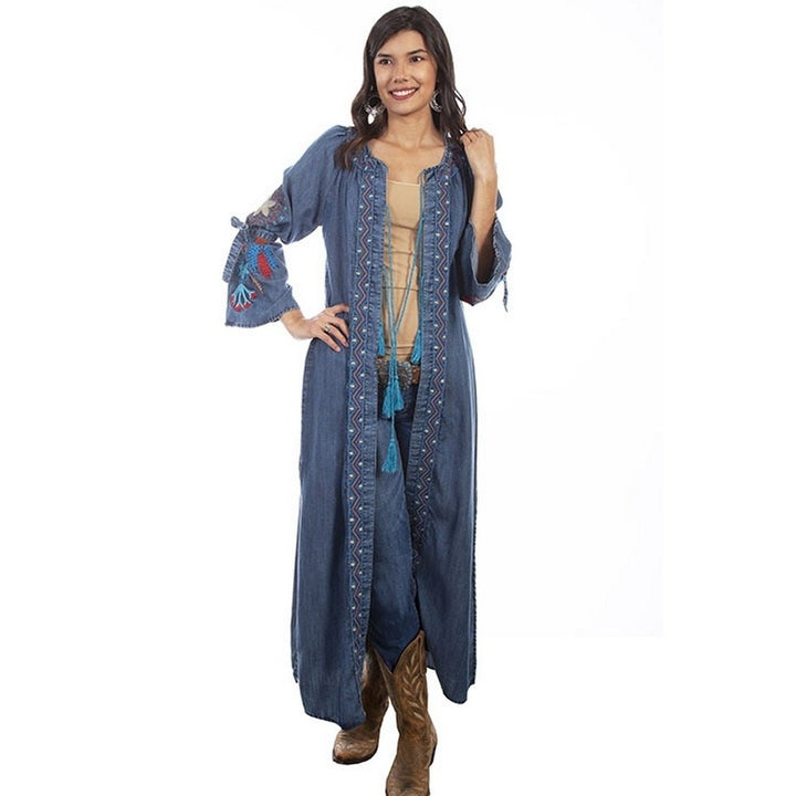 Scully Western Cardigan Womens Maxi Duster Embroidered Denim F0_HC633 Image 1