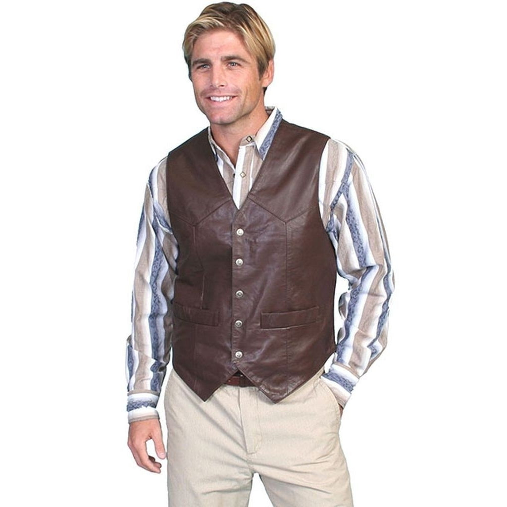 Scully Western Vest Mens Five Snap Leather Single Point Yoke F0_507 Image 2