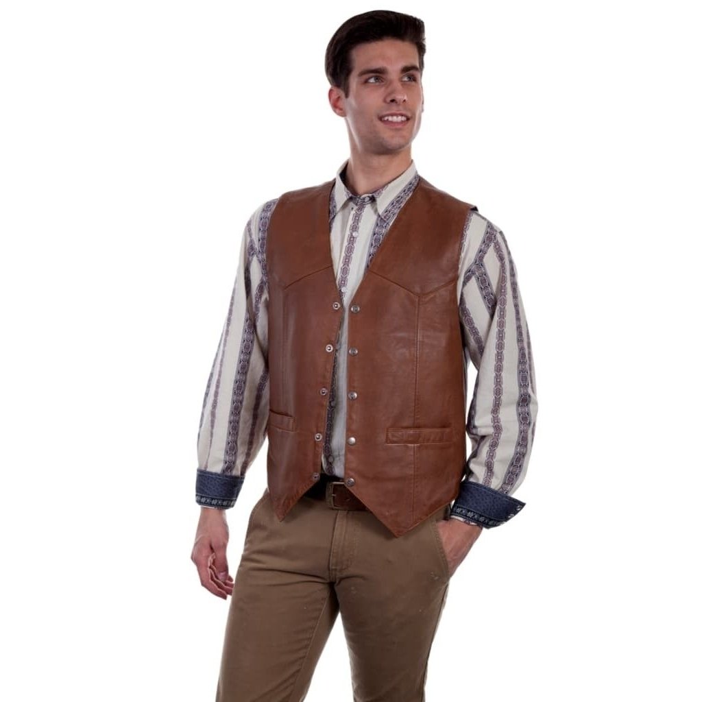 Scully Western Vest Mens Five Snap Leather Single Point Yoke F0_507 Image 3