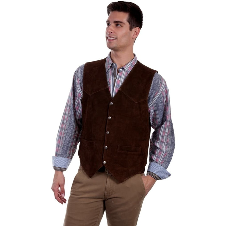 Scully Western Vest Mens Five Snap Leather Single Point Yoke F0_507 Image 4