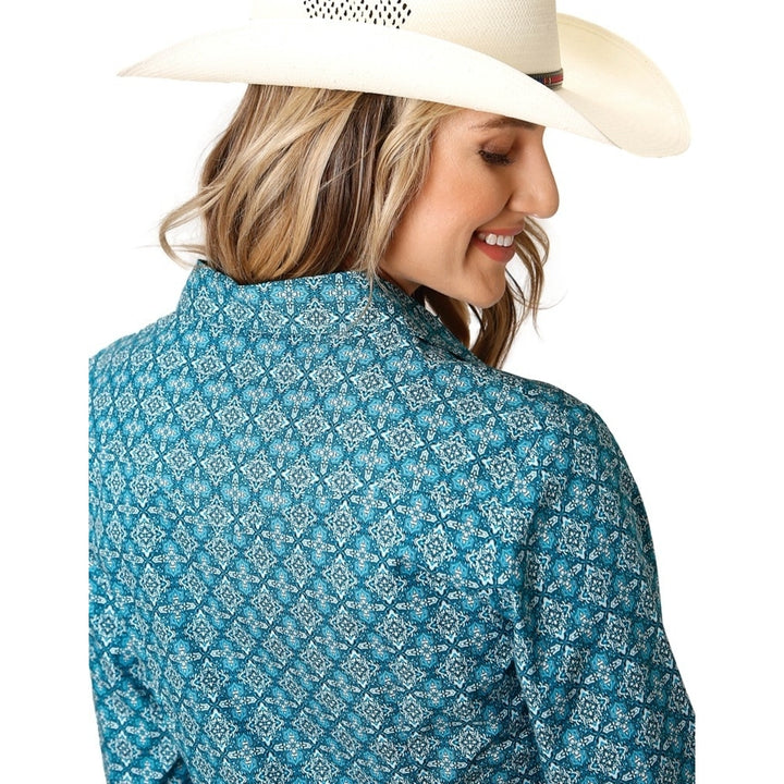 Roper Western Shirt Womens L/S Foulard Turquoise 03-050-0225-2017 BU Image 2