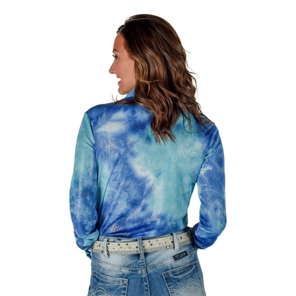 Cowgirl Tuff Western Shirt Womens L/S Tie Dye Sparkly Blue 100804 Image 2