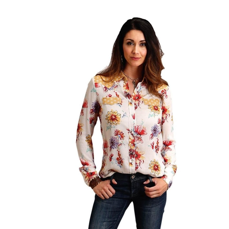 Stetson Western Shirt Womens L/S Floral White 11-050-0590-2033 YE Image 1