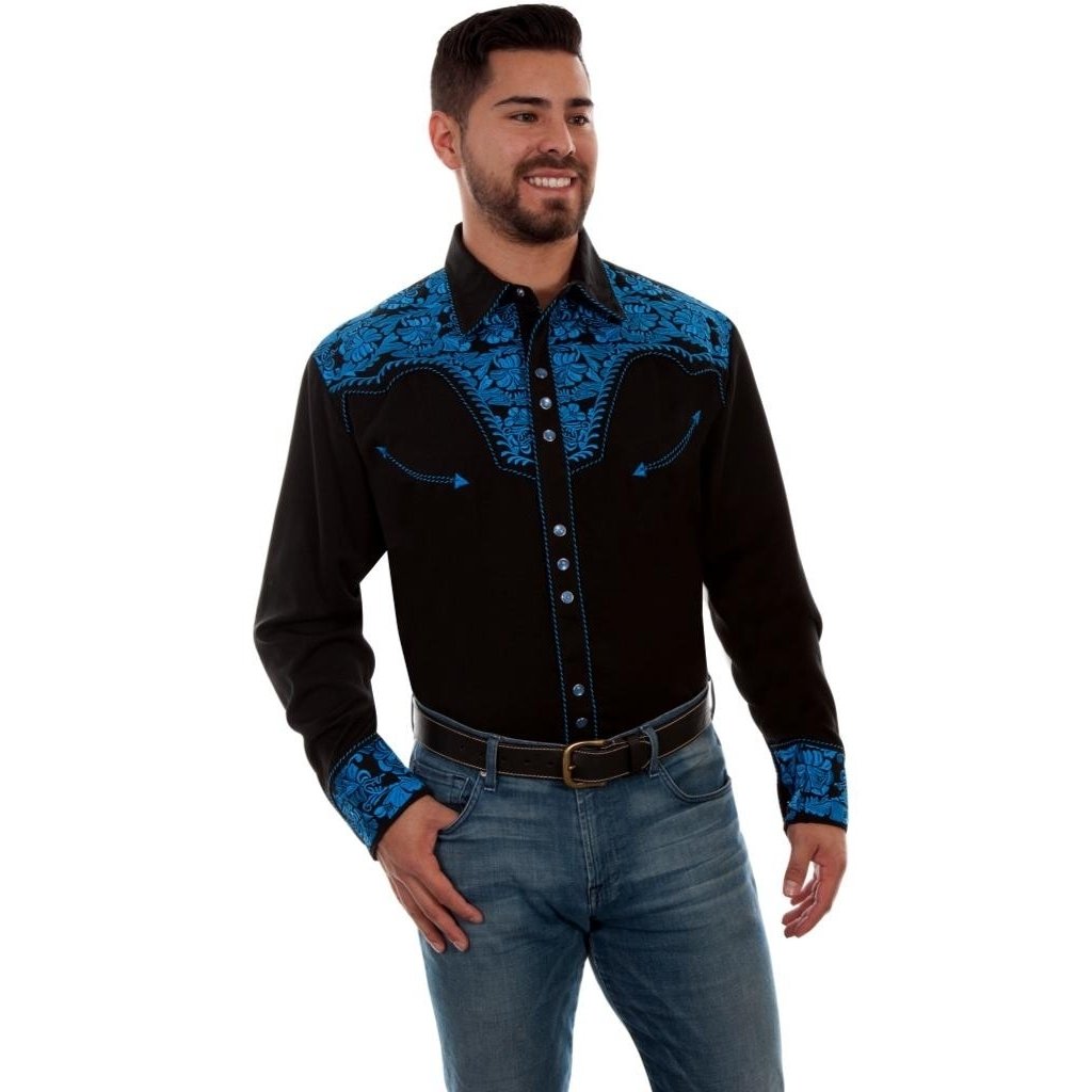 Scully Western Shirt Mens Long Sleeve Embroidered Snap F0_P-634 Image 2