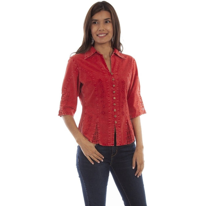 Scully Western Shirt Women 3/4 Sleeve Peruvian Cotton F0_PSL-064 Image 2