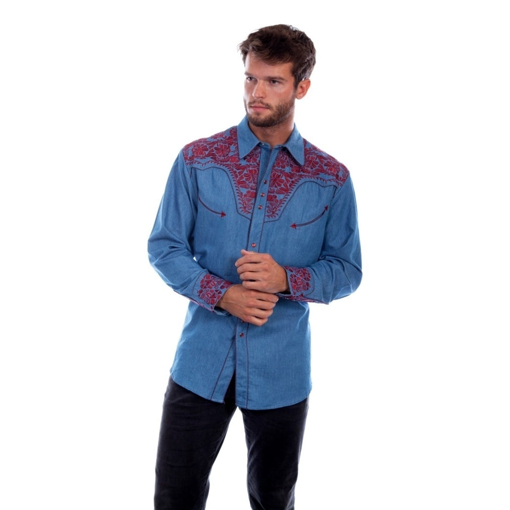 Scully Western Shirt Mens Long Sleeve Embroidered Snap F0_P-634 Image 6