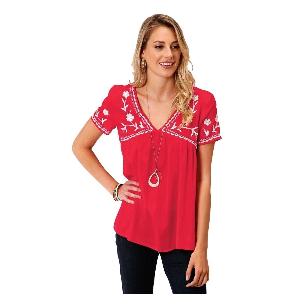 Roper Western Shirt Womens S/S Tunic Red White 03-051-0565-5033 RE Image 1