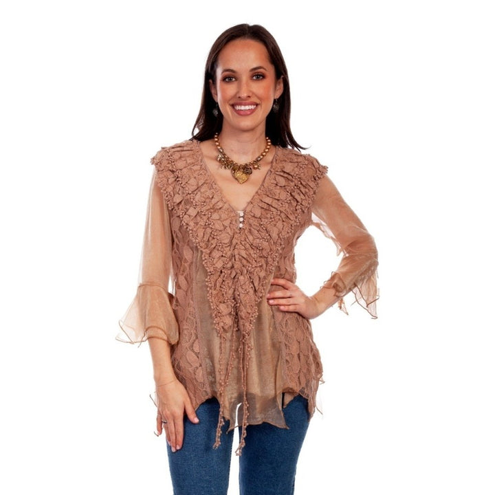 Scully Western Shirt Womens 3/4 Sleeve Crochet Lace Blouse F0_HC752 Image 3