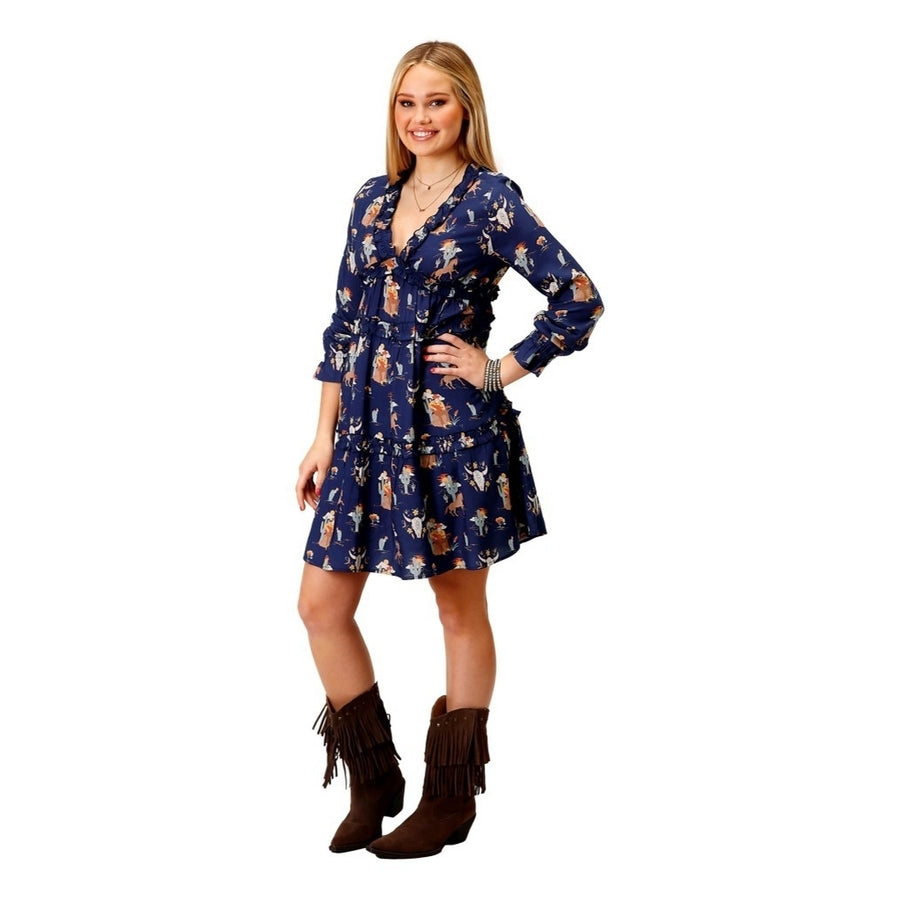 Roper Western Dress Womens L/S Ruffles Blue 03-057-0590-6122 BU Image 1