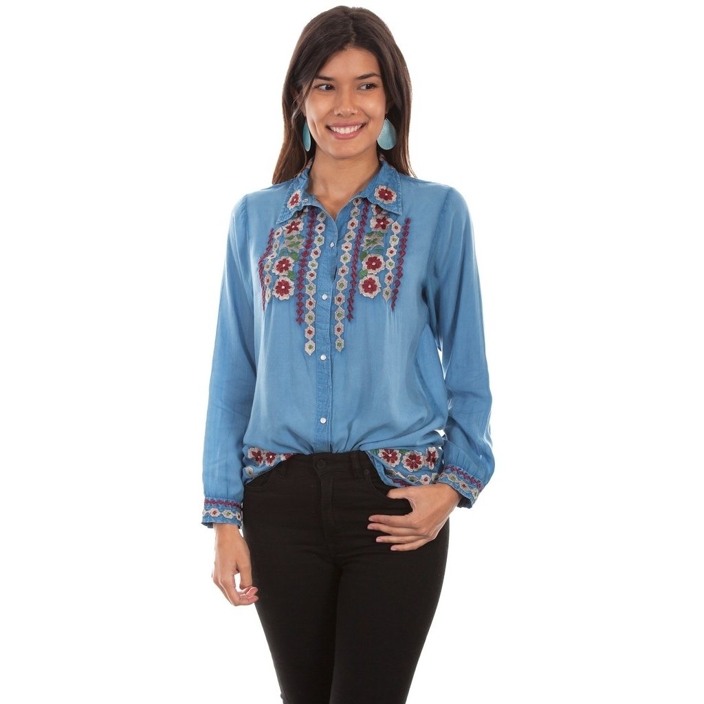 Scully Western Shirt Womens L/S Embroidered Avalanche Blue F0_HC530 Image 1