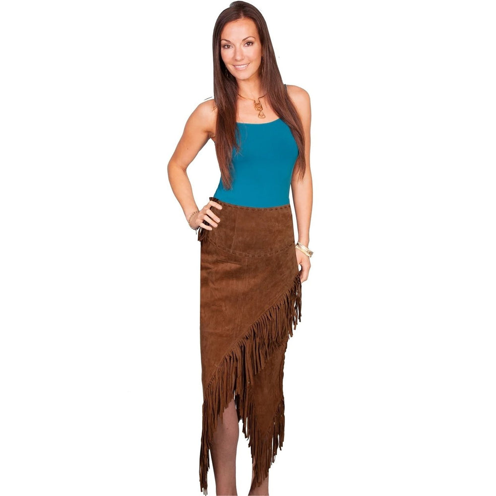 Scully Western Skirt Womens Long Leather Suede Tie Fringe F0_L659 Image 2