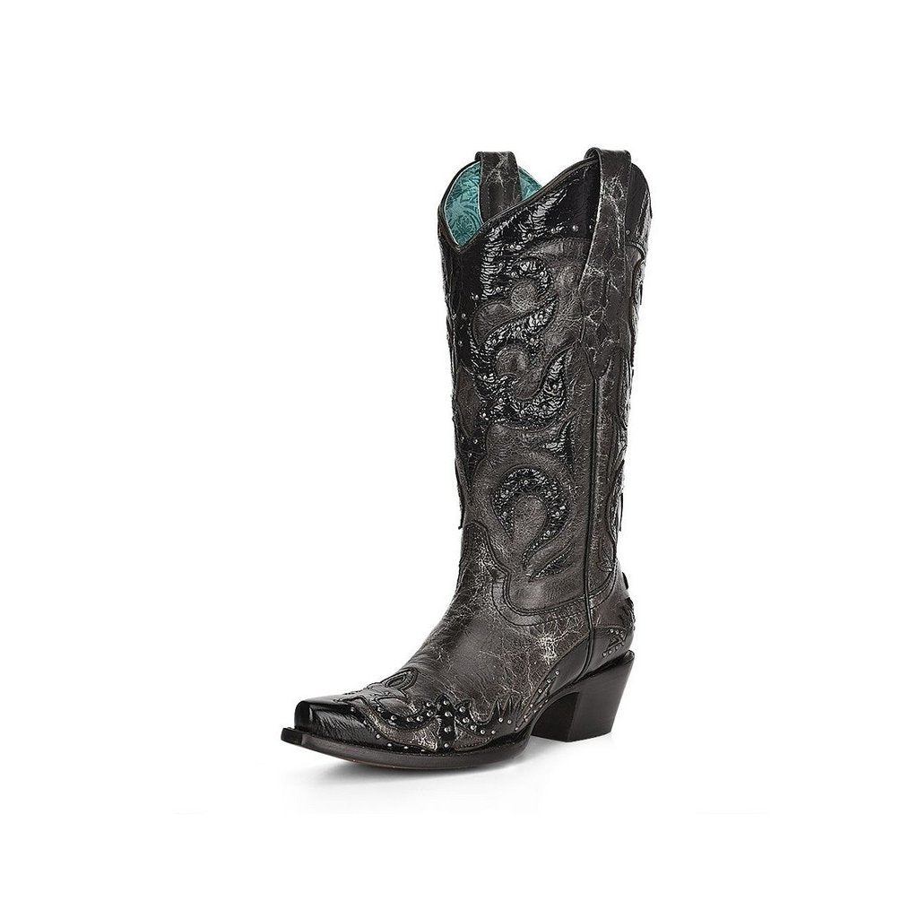 Corral Western Boots Womens Overlay Embroidery Studs Black Z5128 Image 1