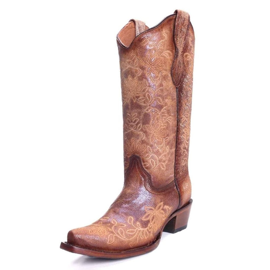 Circle G Western Boots Womens 13" Leather Embroidery Brown L2038 Image 1