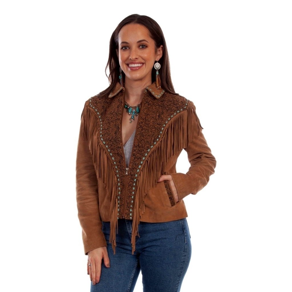 Scully Western Jacket Womens Leather Zip Front Fringe Tan F0_L1088 Image 1