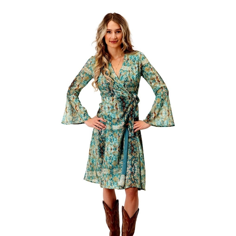 Roper Western Dress Womens L/S Snake Flowing Green 03-057-0590-7088 GR Image 1