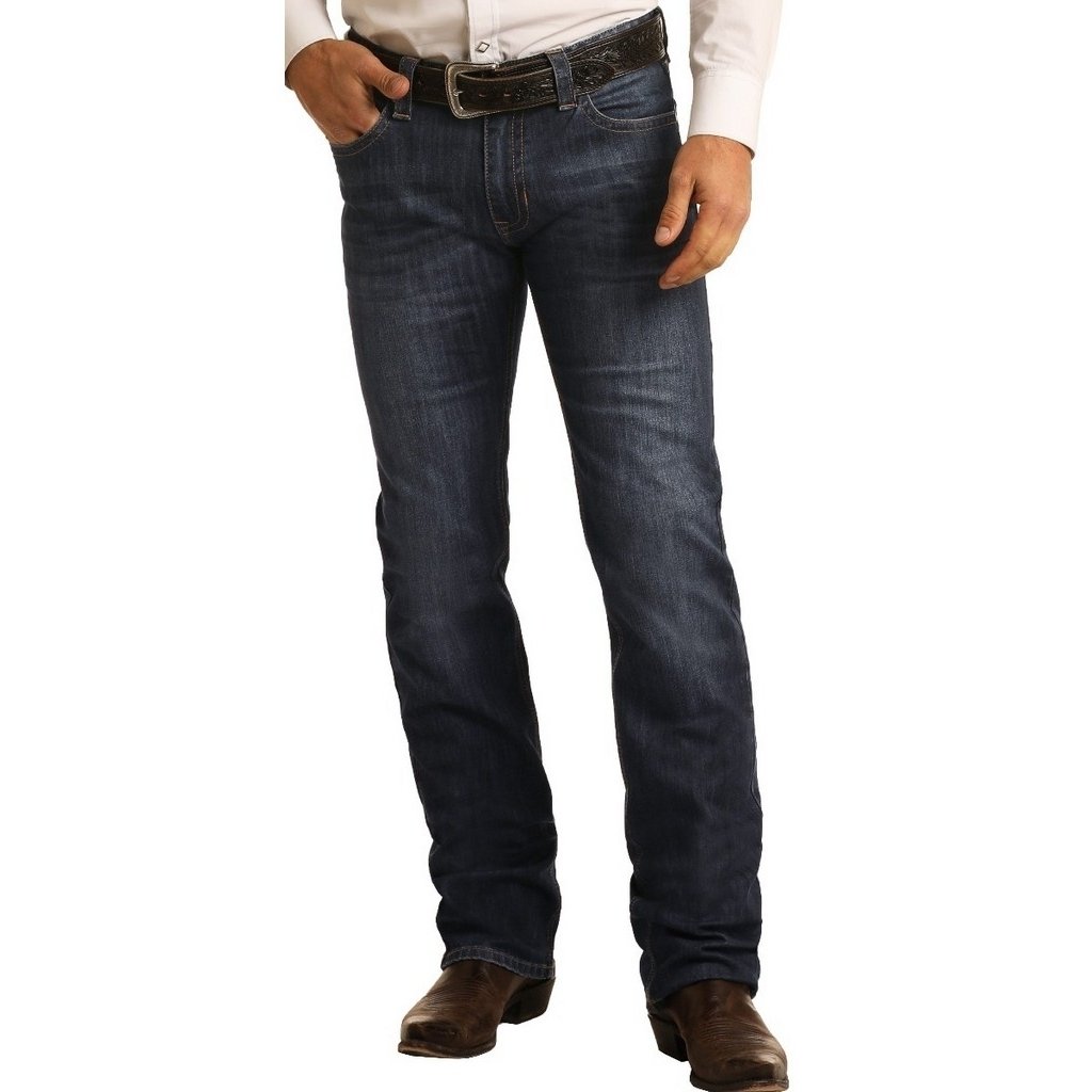 Rock and Roll Western Denim Jean Men Revolver Straight Dark Wash M1R6205 Image 1