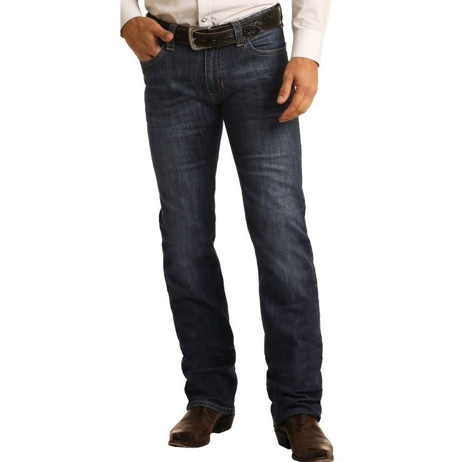 Rock and Roll Western Denim Jean Men Revolver Straight Dark Wash M1R6205 Image 1