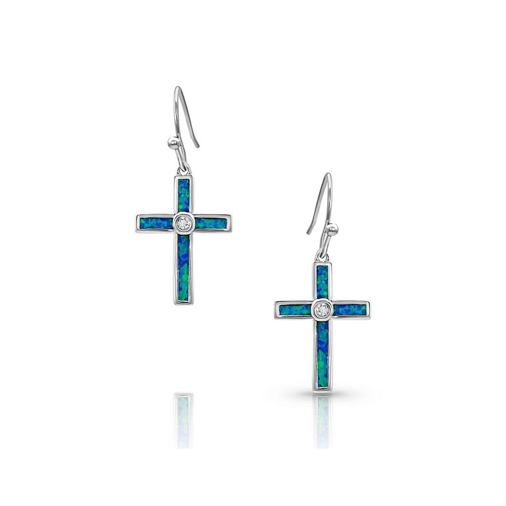 Montana Silversmiths Earrings Womens River Of Lights Opal Cross ER4614 Image 1