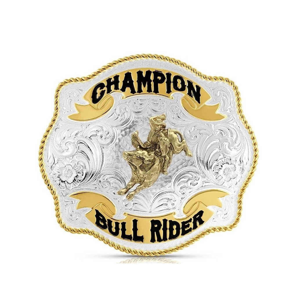 Montana Silversmiths Belt Buckle Scallop Champion Bull Rider 7008 Image 1