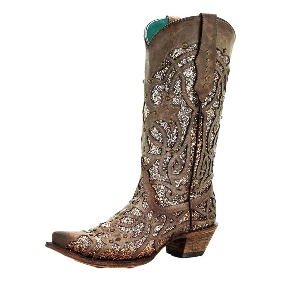 Corral Western Boots Womens Leather Snip Glitter Inlay Orix C3331 Image 1