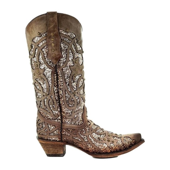 Corral Western Boots Womens Leather Snip Glitter Inlay Orix C3331 Image 2