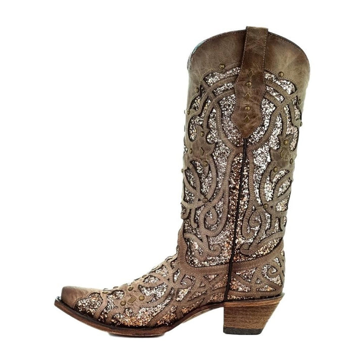 Corral Western Boots Womens Leather Snip Glitter Inlay Orix C3331 Image 3