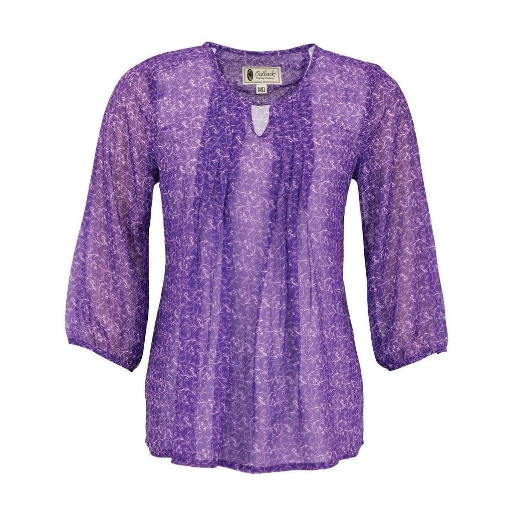 Outback Trading Western Shirt Womens Anna 3/4 Sleeve L Purple 42165 Image 1