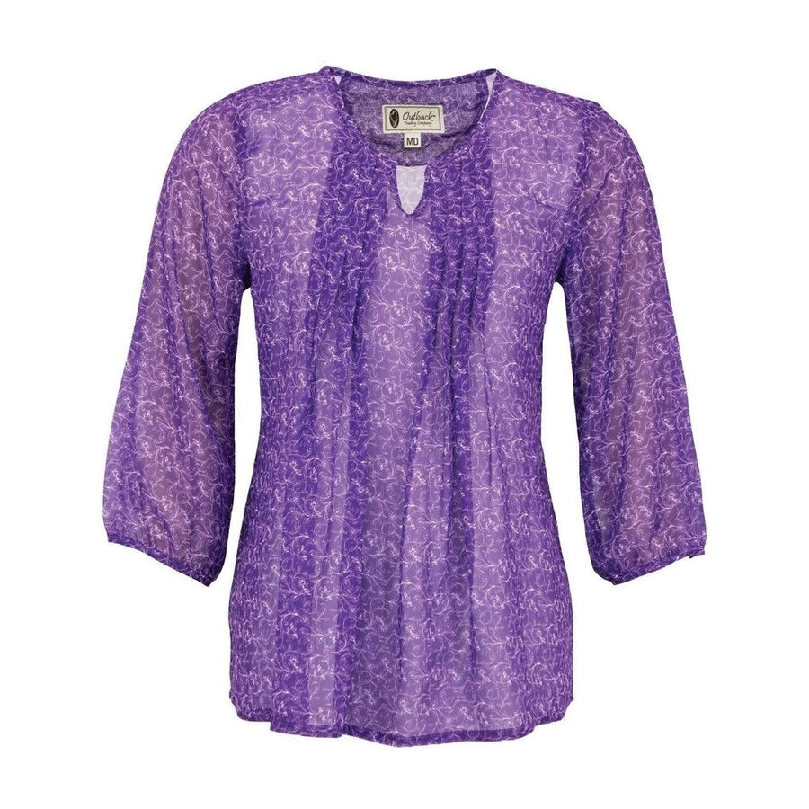 Outback Trading Western Shirt Womens Anna 3/4 Sleeve L Purple 42165 Image 1