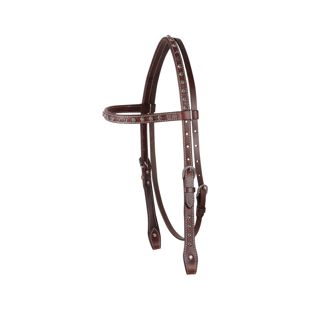 Cashel Headstall Antique Dots Leather Buckle Browband Choc SA-HBCAD Image 1