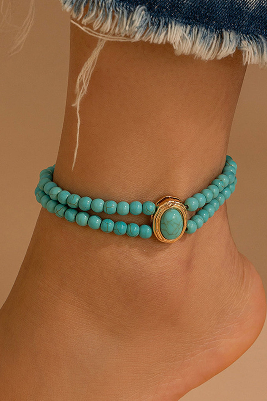 Light Blue Turquoise Beaded Double Layered Anklet Image 1