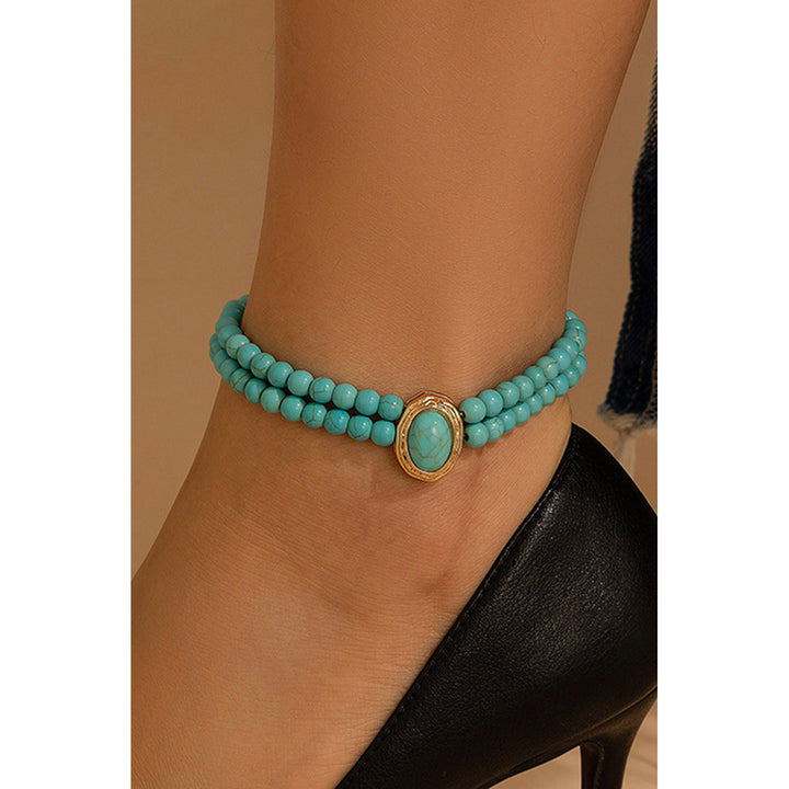 Light Blue Turquoise Beaded Double Layered Anklet Image 2