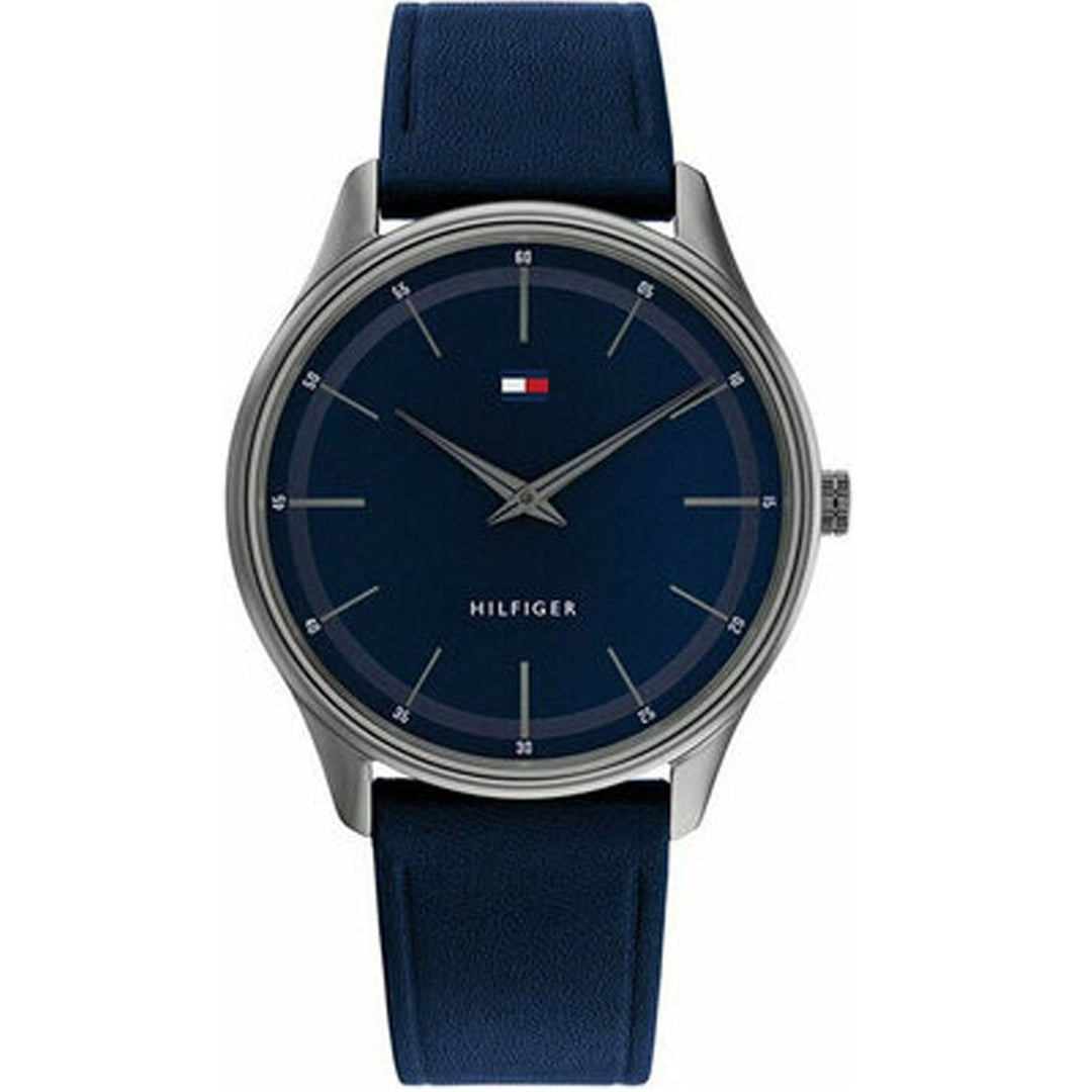 Tommy Hilfiger Mens Adrian Watch Blue Dial Leather Strap Stainless Steel 1710467 Image 1