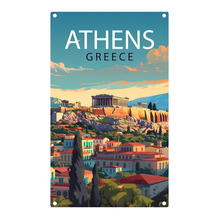 Athens Greece Acropolis Cityscape Design Souvenir Metal Sign 9 x 15 Image 1