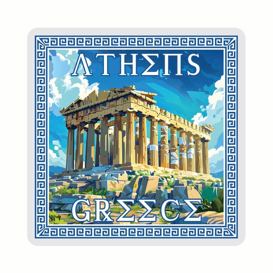 Athens Greece Acropolis in Meander Frame Design Souvenir 4x4-Inch Coaster Acrylic 4 Pack Image 1