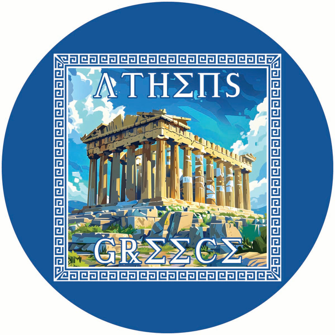 Athens Greece Acropolis in Meander Frame Design Souvenir Coaster Paper 4 Pack Image 1