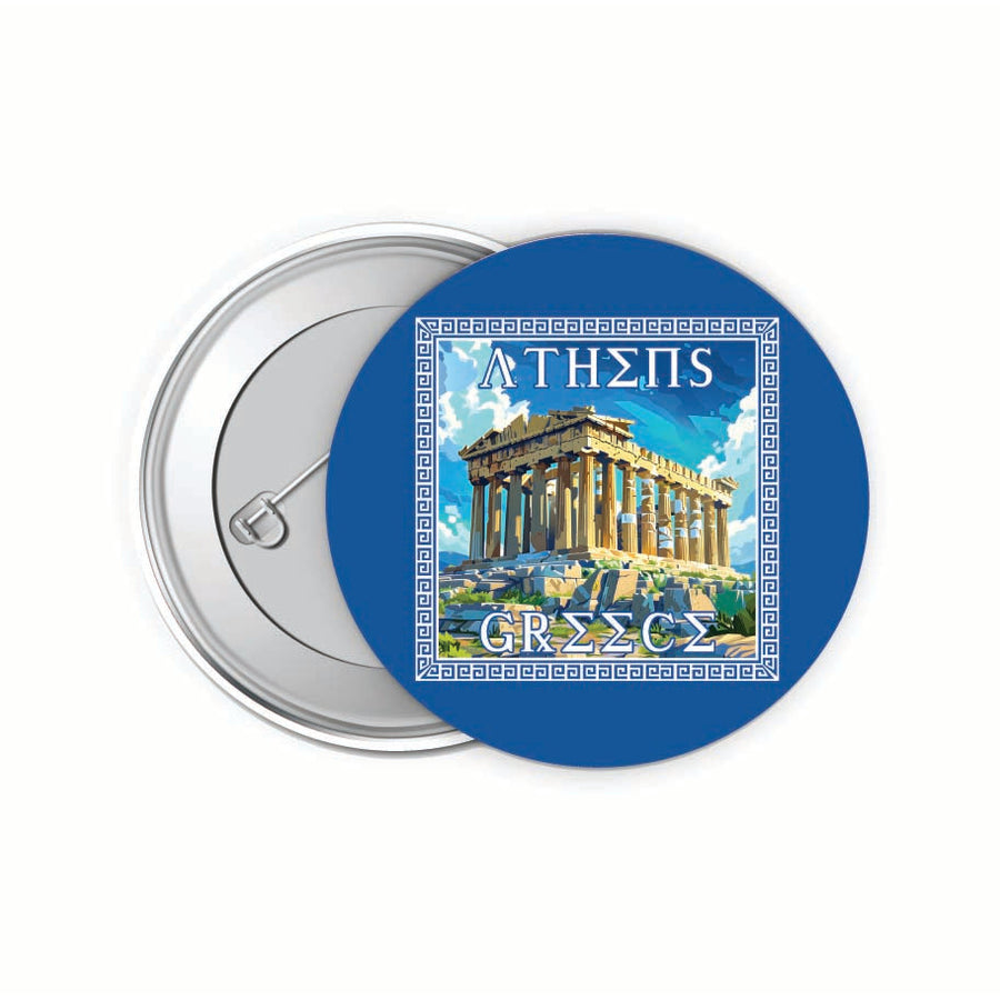 Athens Greece Acropolis in Meander Frame Design Souvenir Small 2-Inch Button Pin 4 Pack Image 1