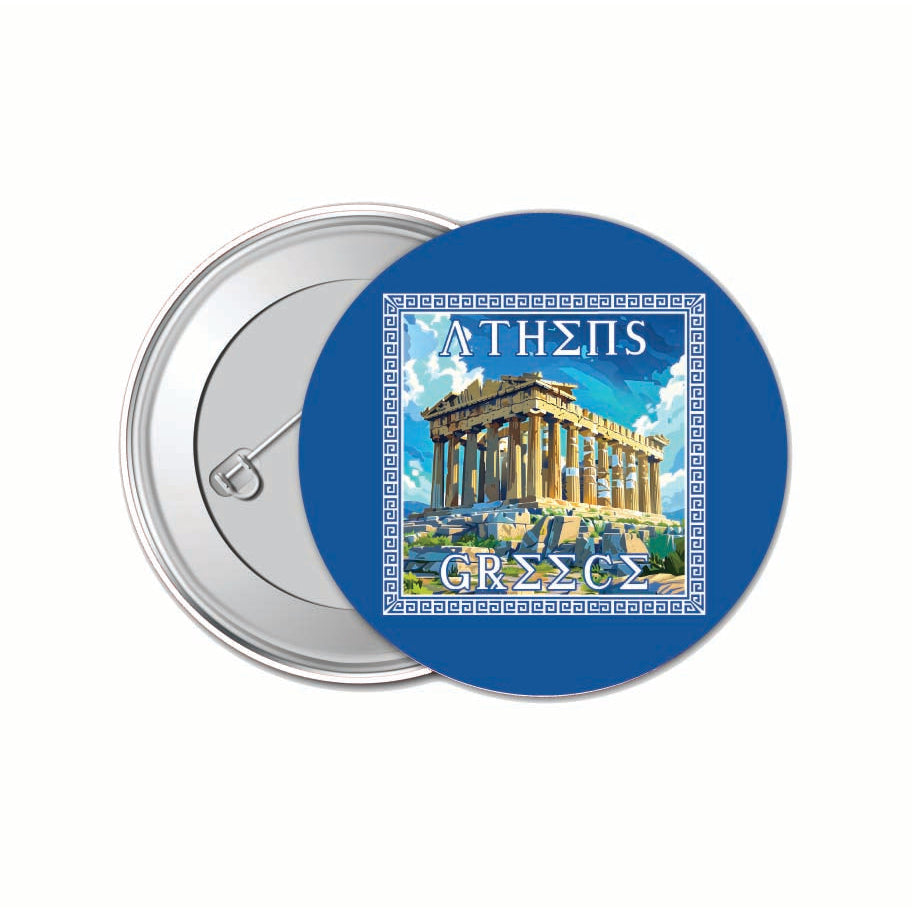 Athens Greece Acropolis in Meander Frame Design Souvenir Small 1-Inch Button Pin 4 Pack Image 1