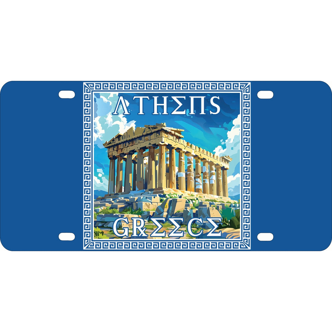 Athens Greece Acropolis in Meander Frame Design Souvenir Metal License Plate Image 1