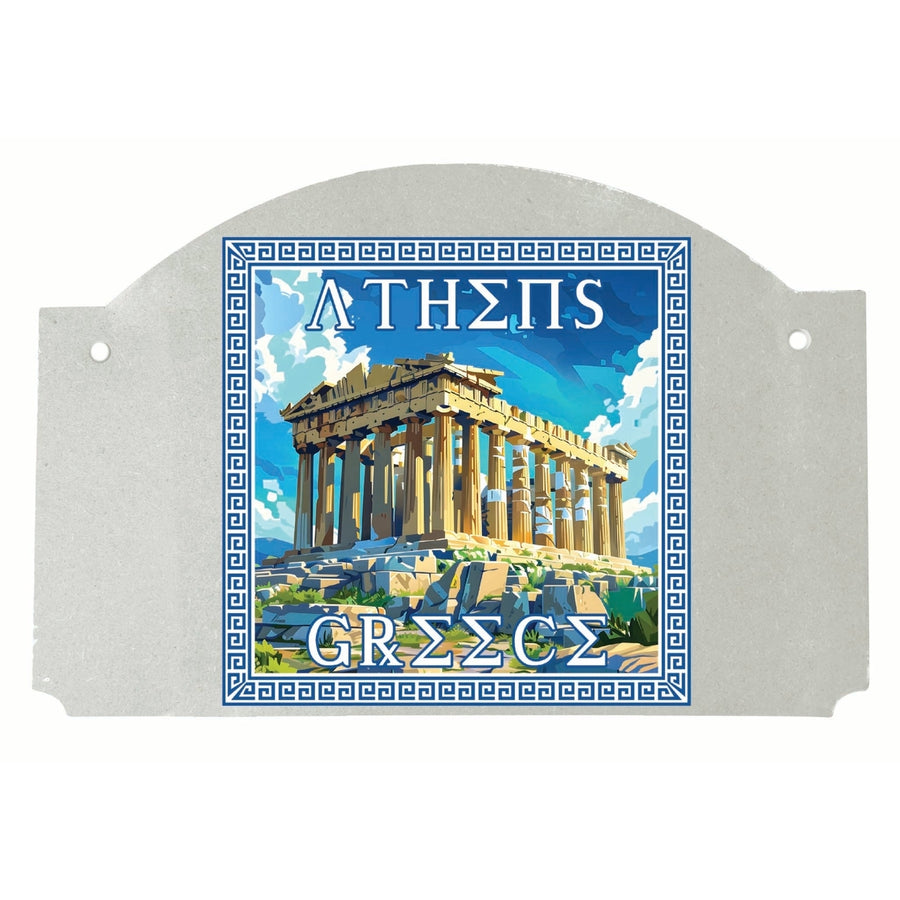 Athens Greece Acropolis in Meander Frame Design Souvenir Wood sign flat with string Image 1