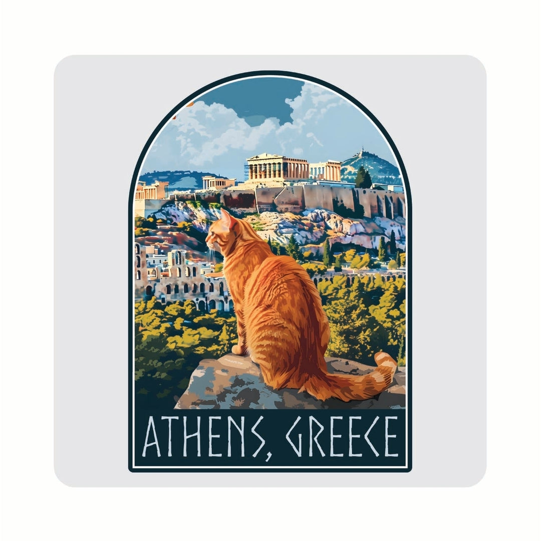 Athens Greece Cat Acropolis Design Souvenir 4x4-Inch Coaster Acrylic 4 Pack Image 1