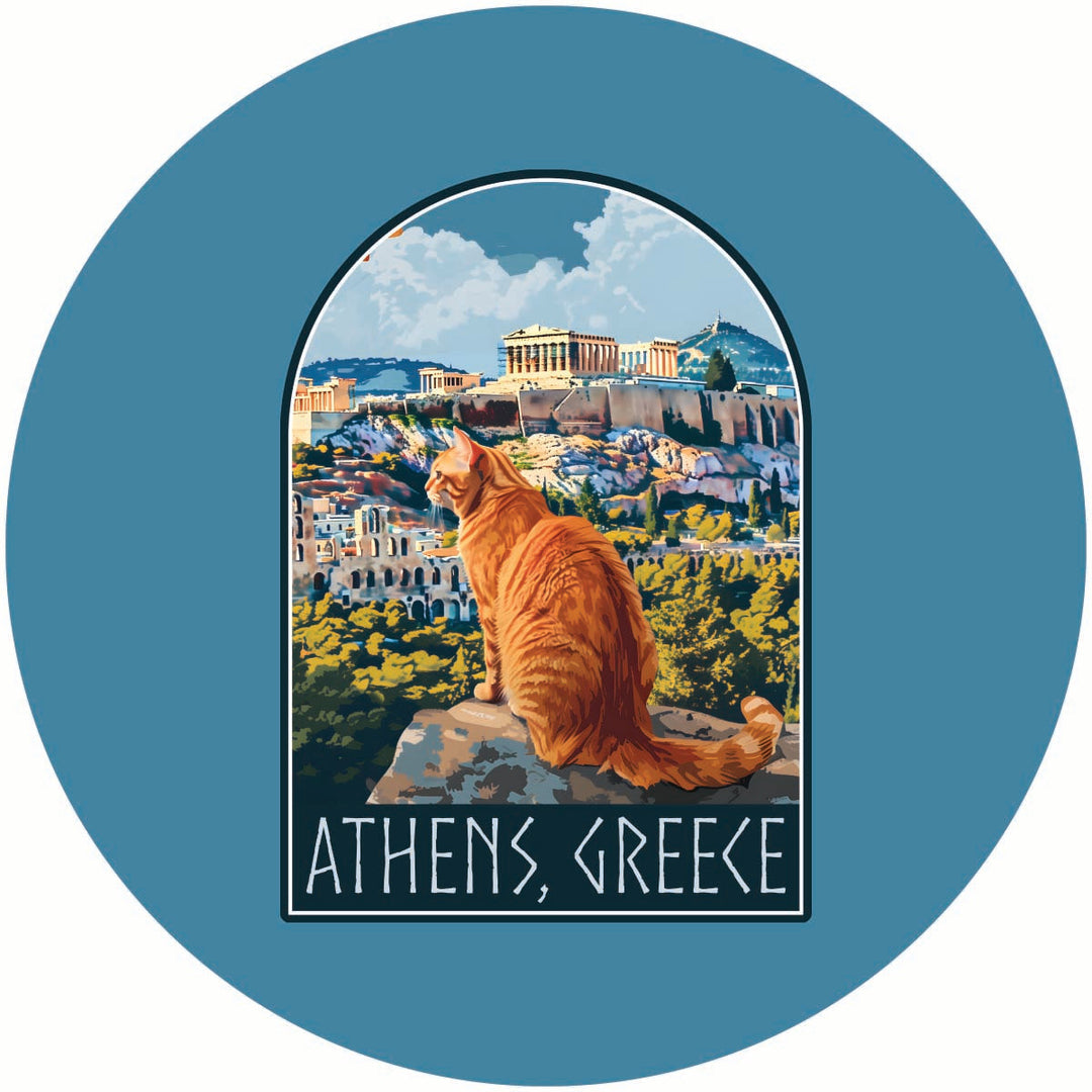 Athens Greece Cat Acropolis Design Souvenir Coaster Paper 4 Pack Image 1