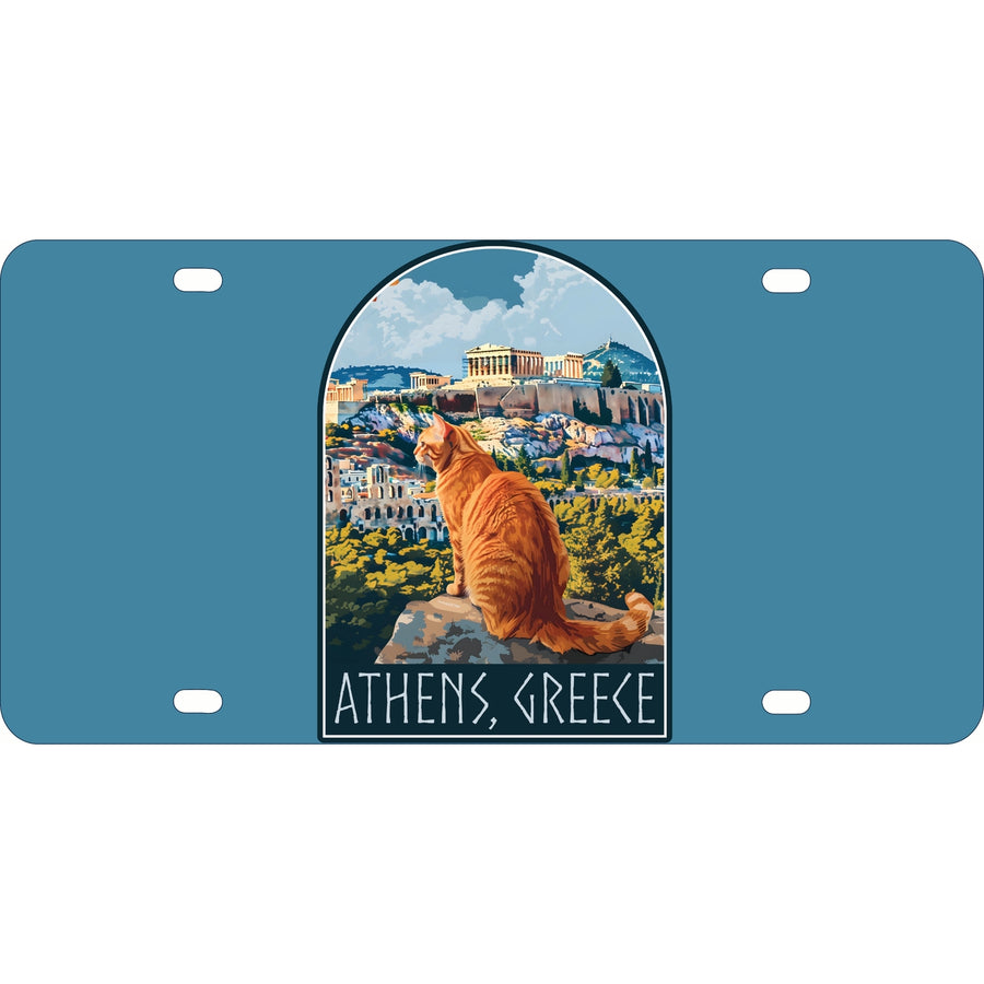 Athens Greece Cat Acropolis Design Souvenir Metal License Plate Image 1