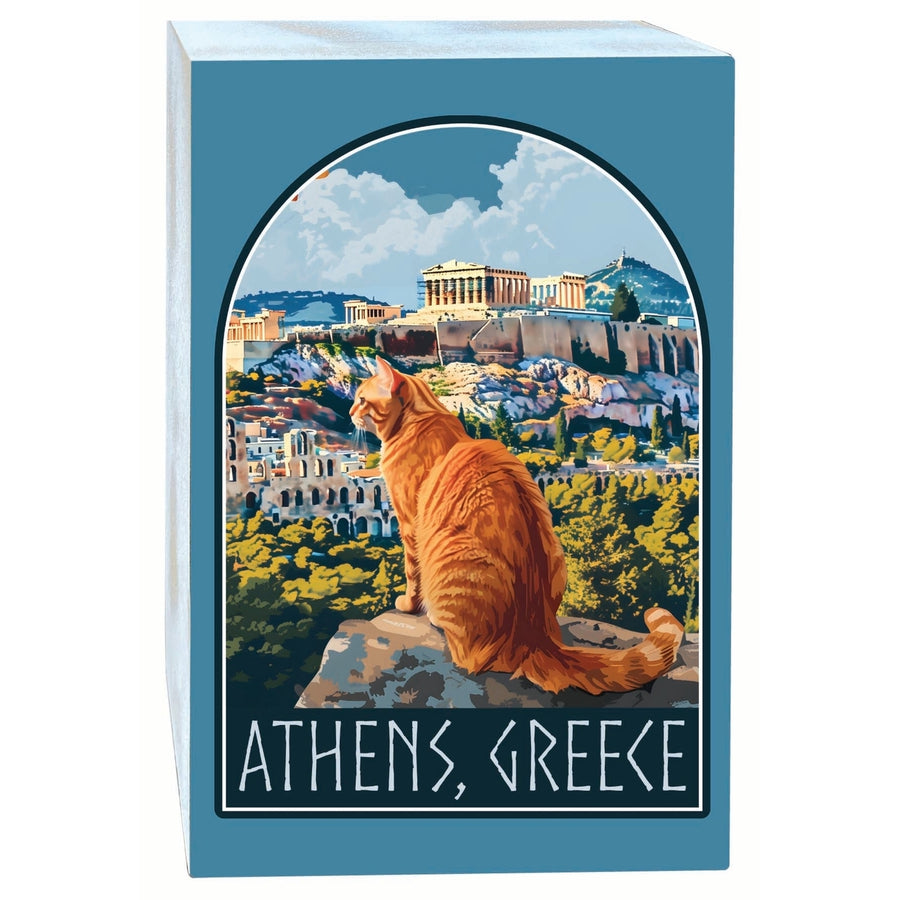 Athens Greece Cat Acropolis Design Souvenir Wood sign with frame 5x7 Image 1