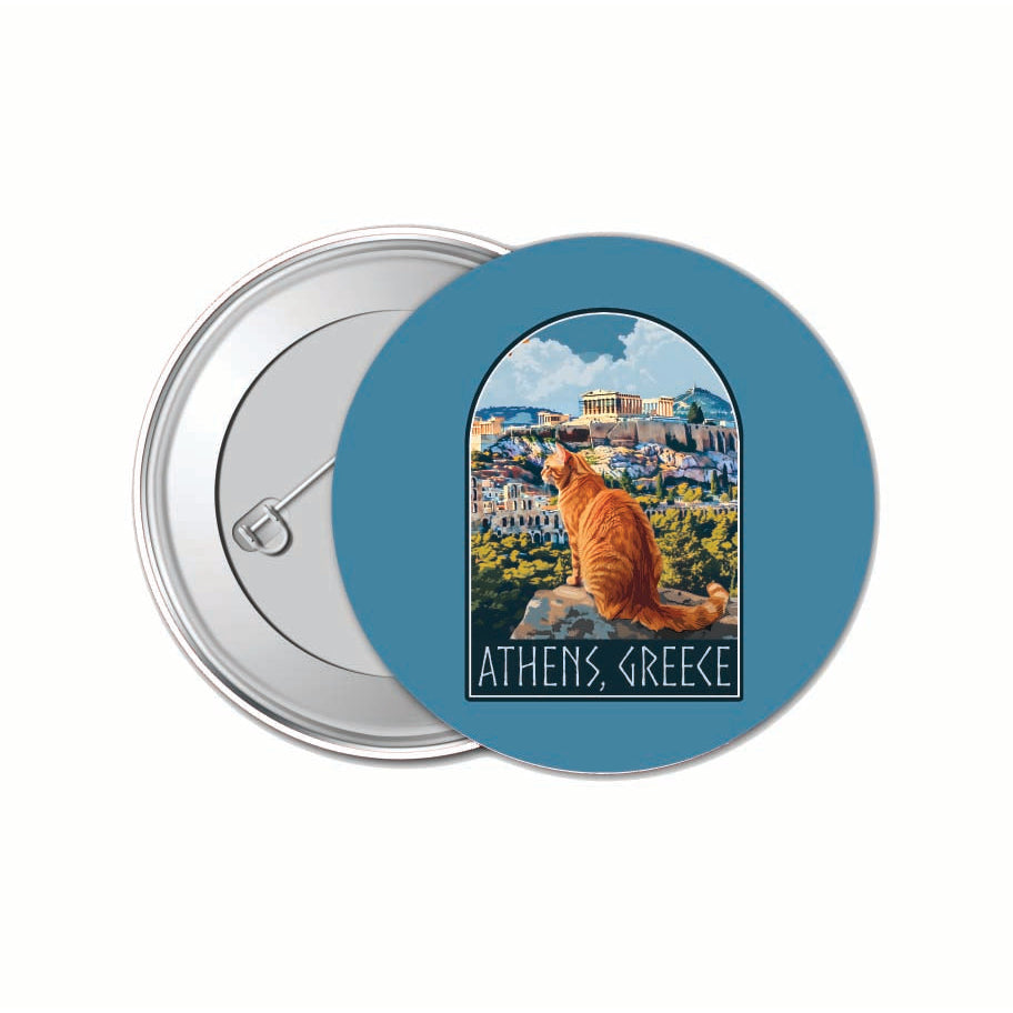 Athens Greece Cat Acropolis Design Souvenir Small 1-Inch Button Pin 4 Pack Image 1