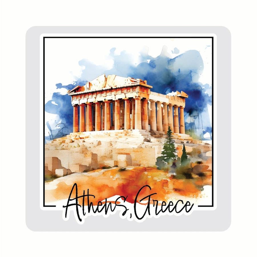 Athens Greece Watercolor Acropolis Design Souvenir 4x4-Inch Coaster Acrylic 4 Pack Image 1